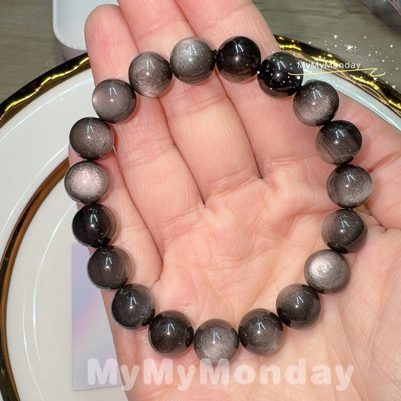 Silver Obsidian Bracelet 10mm - Picture 2 of 4